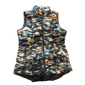 Tangerine Abstract Printed Quilted Puffer Full Zip-Up Vest Women's Size Medium